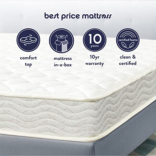 Best Price Mattress 6 Inch Tight Top Innerspring Mattress - Comfort Foam Top with Bonnell Spring Base, CertiPUR-US Certified Foam, Twin,White