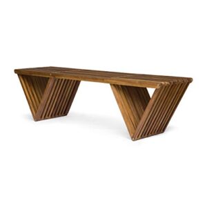 christopher knight home esme outdoor acacia wood bench, teak finish