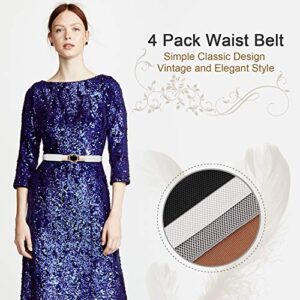 WERFORU Women Skinny Belt for Dresses Retro Stretch Ladies Waist Belt Plus Size Set of 4 (Fits Waist 22"-29", a-black+brown+white+gray)