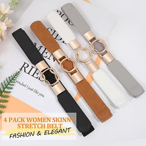 WERFORU Women Skinny Belt for Dresses Retro Stretch Ladies Waist Belt Plus Size Set of 4 (Fits Waist 22"-29", a-black+brown+white+gray)