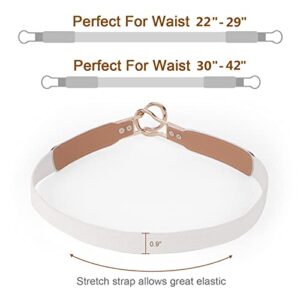 WERFORU Women Skinny Belt for Dresses Retro Stretch Ladies Waist Belt Plus Size Set of 4 (Fits Waist 30"-42", a-black+brown+white+gray)