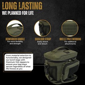 HSD Tactical Lunch Box for Men - Thick Insulated Adult Lunch Bag - Leak Proof for Hot & Cold - Easy To Clean, Durable & Water-Resistant - Sturdy Handle, Shoulder Strap, & Pockets for Travel & Work
