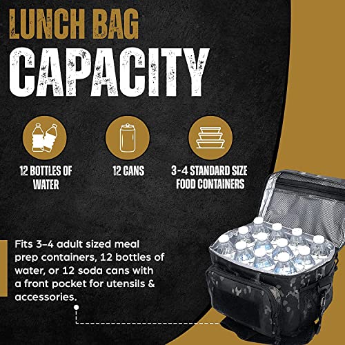 HSD Tactical Lunch Box for Men - Thick Insulated Adult Lunch Bag - Leak Proof for Hot & Cold - Easy To Clean, Durable & Water-Resistant - Sturdy Handle, Shoulder Strap, & Pockets for Travel & Work