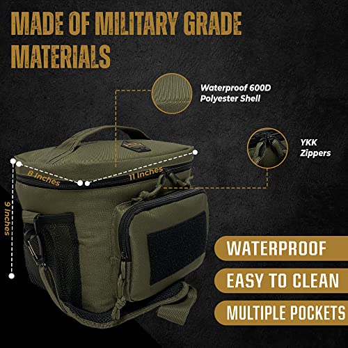 HSD Tactical Lunch Box for Men - Thick Insulated Adult Lunch Bag - Leak Proof for Hot & Cold - Easy To Clean, Durable & Water-Resistant - Sturdy Handle, Shoulder Strap, & Pockets for Travel & Work