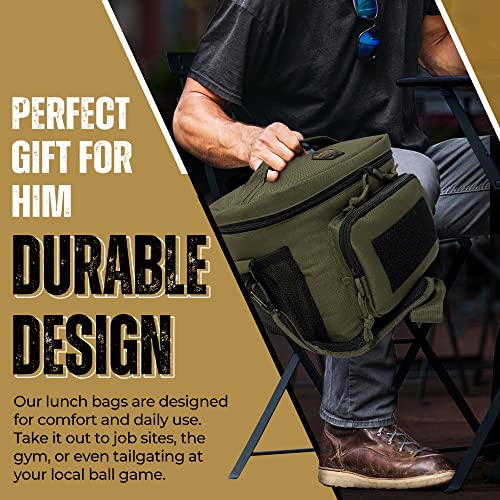 HSD Tactical Lunch Box for Men - Thick Insulated Adult Lunch Bag - Leak Proof for Hot & Cold - Easy To Clean, Durable & Water-Resistant - Sturdy Handle, Shoulder Strap, & Pockets for Travel & Work