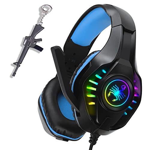 YOUXU Gaming Headset for New Xbox One PS4 PC Laptop Tablet with Mic, Over Ear Headphones, Noise Canceling, Stereo Bass Surround for Kids Mac Smartphones Cellphone … (Blue)