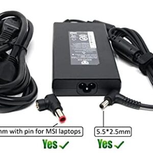 19.5V 9.23A 180W AC Adapter Charger for MSI Gaming Laptop GS43VR, GS63, GS63VR, GS65-Stealth-THIN-050, GS73VR, WS63VR WS63 w/GTX 1060, 1070 Max-Q, Quadro P4000 P3000 Compatible ADP-180MB K, A17-180P4A