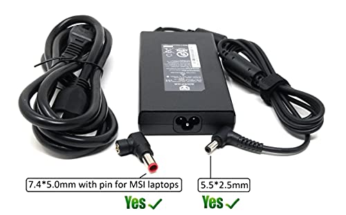 19.5V 9.23A 180W AC Adapter Charger for MSI Gaming Laptop GS43VR, GS63, GS63VR, GS65-Stealth-THIN-050, GS73VR, WS63VR WS63 w/GTX 1060, 1070 Max-Q, Quadro P4000 P3000 Compatible ADP-180MB K, A17-180P4A