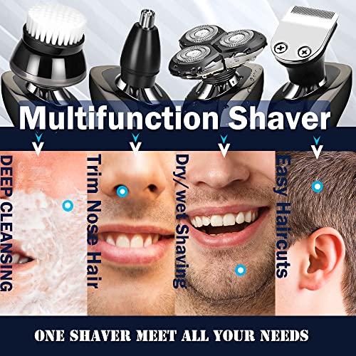 Kurener Electric Shaver Razor for Men Rechargeable 100% Waterproof Rotary for Shaving with Nose Trimmer Sideburns Trimmer Face Cleaning Brush