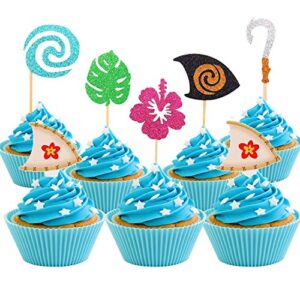 30 pcs jevenis glittery moana inspired cupcake toppers moana cake toppers hawaiian birthday party decoration for tropical luau summer party baby shower wedding