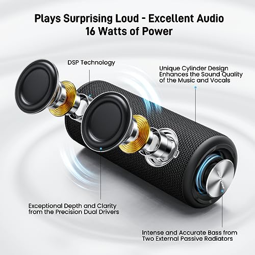 MIATONE Bluetooth Speakers, Waterproof and Portable Outdoor Wireless Speaker (Black)