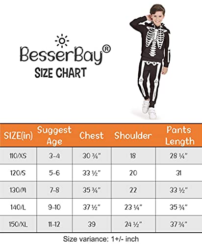 Girls Halloween Costume Bone Skeleton Skull Sweatshirt Hoodie Pant Set for Boys 9-10 Years