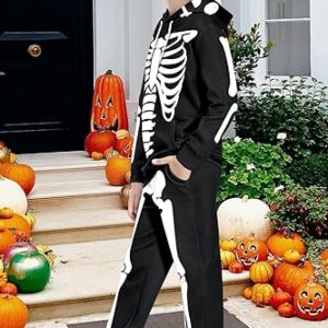 Girls Halloween Costume Bone Skeleton Skull Sweatshirt Hoodie Pant Set for Boys 9-10 Years