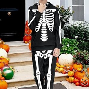 Girls Halloween Costume Bone Skeleton Skull Sweatshirt Hoodie Pant Set for Boys 9-10 Years