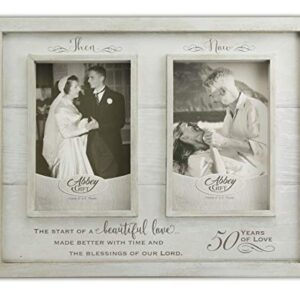 Then & Now 50th Anniversary Photo Frame, Wedding, Engagement, & Vow Renewal Couples Gift, Wooden Picture Frames with Sentimental Quote, 12-Inch x 9.5-Inch, Rustic Woodgrain, by Abbey & CA Gift