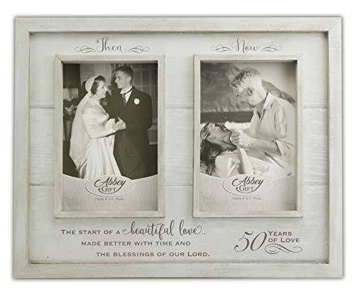 Then & Now 50th Anniversary Photo Frame, Wedding, Engagement, & Vow Renewal Couples Gift, Wooden Picture Frames with Sentimental Quote, 12-Inch x 9.5-Inch, Rustic Woodgrain, by Abbey & CA Gift