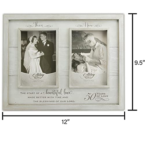 Then & Now 50th Anniversary Photo Frame, Wedding, Engagement, & Vow Renewal Couples Gift, Wooden Picture Frames with Sentimental Quote, 12-Inch x 9.5-Inch, Rustic Woodgrain, by Abbey & CA Gift