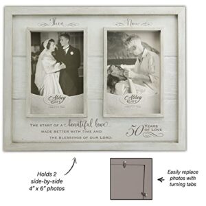 Then & Now 50th Anniversary Photo Frame, Wedding, Engagement, & Vow Renewal Couples Gift, Wooden Picture Frames with Sentimental Quote, 12-Inch x 9.5-Inch, Rustic Woodgrain, by Abbey & CA Gift