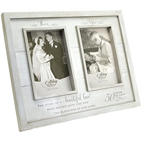 Then & Now 50th Anniversary Photo Frame, Wedding, Engagement, & Vow Renewal Couples Gift, Wooden Picture Frames with Sentimental Quote, 12-Inch x 9.5-Inch, Rustic Woodgrain, by Abbey & CA Gift