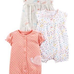 Simple Joys by Carter's Baby Girls' Snap-Up Rompers, Pack of 3, Rose/White/Beige, Newborn