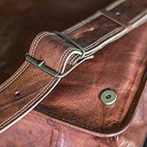 VC VINTAGE COUTURE 18 inch Leather Full Flap Messenger Handmade Bag Laptop Bag Satchel Bag Padded Messenger Bag Brown (Brown)
