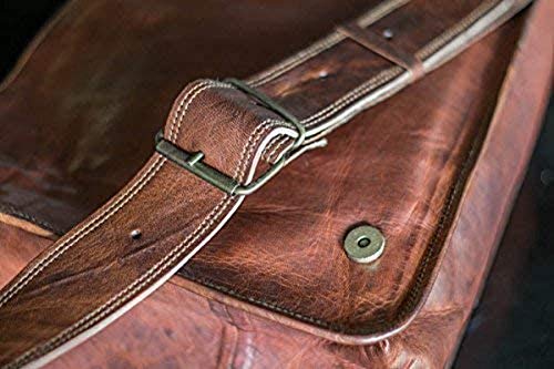 VC VINTAGE COUTURE 18 inch Leather Full Flap Messenger Handmade Bag Laptop Bag Satchel Bag Padded Messenger Bag Brown (Brown)