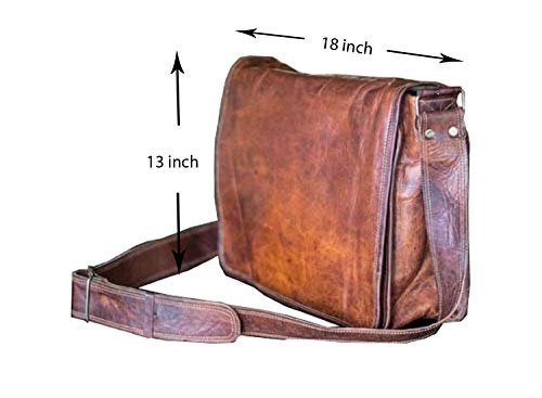 VC VINTAGE COUTURE 18 inch Leather Full Flap Messenger Handmade Bag Laptop Bag Satchel Bag Padded Messenger Bag Brown (Brown)