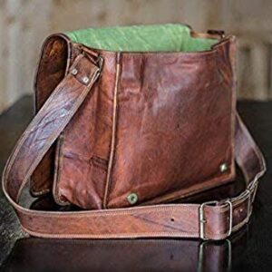 VC VINTAGE COUTURE 18 inch Leather Full Flap Messenger Handmade Bag Laptop Bag Satchel Bag Padded Messenger Bag Brown (Brown)