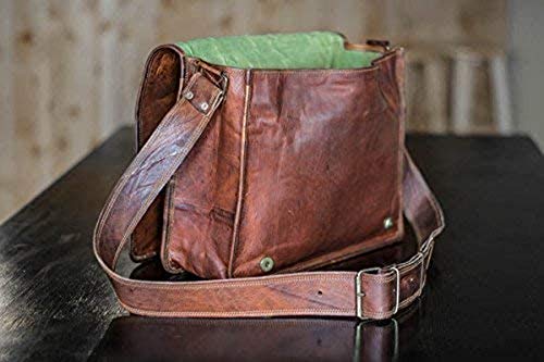 VC VINTAGE COUTURE 18 inch Leather Full Flap Messenger Handmade Bag Laptop Bag Satchel Bag Padded Messenger Bag Brown (Brown)