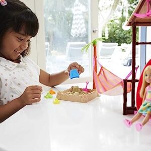 Barbie Dreamhouse Adventures Chelsea Doll & Tiki Hut Playset with Moldable Sand, Hammock & Accessories, Blonde Small Doll