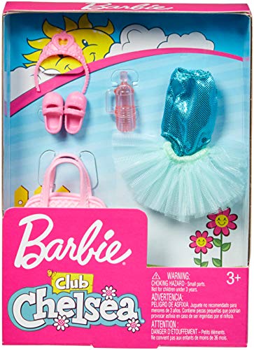 Barbie Club Chelsea Accessory Pack, Ballet-Themed Clothing and Accessories for Small Dolls, 6 Pieces for 3 to 7 Year Olds Include Tutu and Dance Bag