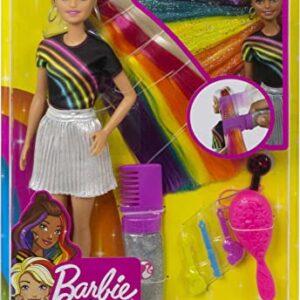 Barbie Doll, Rainbow Sparkle Hair with Extra Long 7.5-Inch Blonde Rainbow Hair, Sparkle Gel & Comb with Styling Accessories