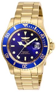 invicta men's pro diver quartz watch with stainless steel strap, gold/blue, 20 (model: 26974)