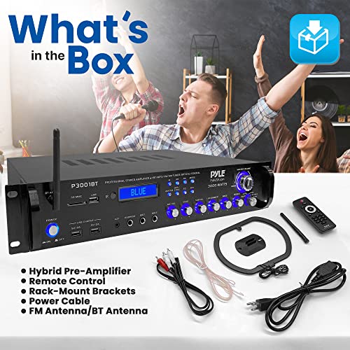 Pyle Bluetooth Hybrid Amplifier Receiver - 3000 Watt Home Theater Pre-Amplifier with Wireless Streaming Ability, MP3/USB/SD/AUX/FM Radio - P3001BT