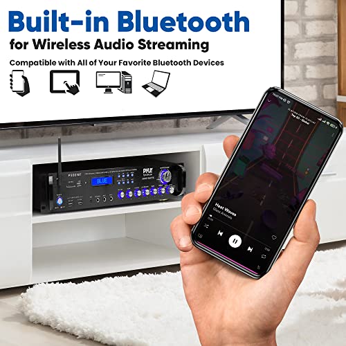 Pyle Bluetooth Hybrid Amplifier Receiver - 3000 Watt Home Theater Pre-Amplifier with Wireless Streaming Ability, MP3/USB/SD/AUX/FM Radio - P3001BT