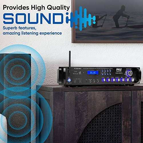 Pyle Bluetooth Hybrid Amplifier Receiver - 3000 Watt Home Theater Pre-Amplifier with Wireless Streaming Ability, MP3/USB/SD/AUX/FM Radio - P3001BT