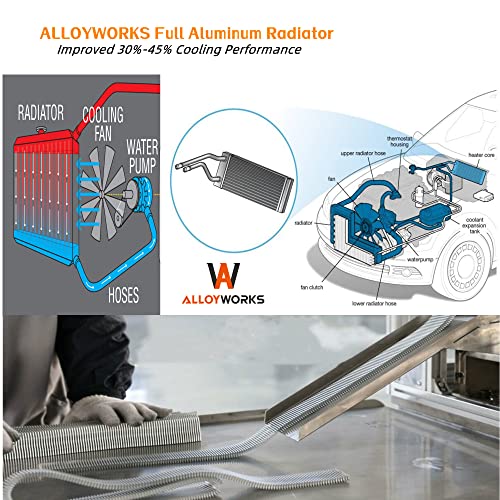 ALLOYWORKS CC161 4 Row All Aluminum Radiator for 1968-1980 Chevy Suburban K5 Blazer El Camino Malibu Jimmy Camaro Caprice Crossflow Radiators Shroud Fan Thermostat Relay Kit AT MT 33" Overall Width