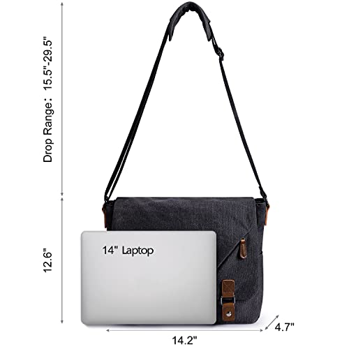 S-ZONE Vintage Canvas Messenger Bag Shoulder Bag 14 Inch Laptop Briefcase