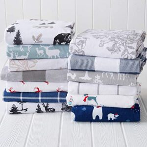 Great Bay Home Bed Linen Set, 4 Piece, Turkish Cotton Queen Winter Flannel Sheet Set, Deep Pocket Fitted Sheet, Soft Sheets, Warm Lodge Bed Sheets, Anti-Pill Flannel Sheets, Enchanted Woods-Grey