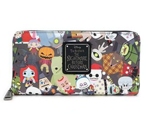loungefly x nightmare before christmas chibi character print zip-around faux leather wallet (multi, one size)