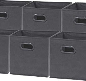 6 Pack - SimpleHouseware Foldable Cube Storage Bin with Handle, Dark Grey