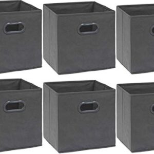 6 Pack - SimpleHouseware Foldable Cube Storage Bin with Handle, Dark Grey