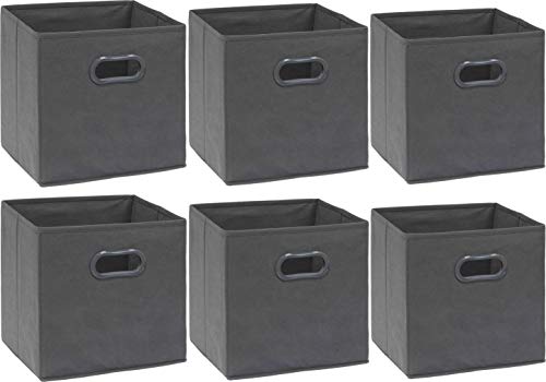 6 Pack - SimpleHouseware Foldable Cube Storage Bin with Handle, Dark Grey