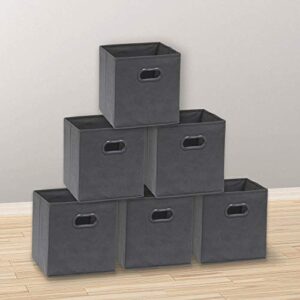 6 Pack - SimpleHouseware Foldable Cube Storage Bin with Handle, Dark Grey