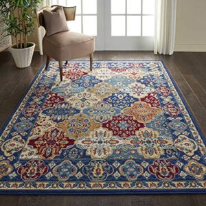nourison grafix persian multicolor 5'3" x 7'3" area -rug, easy -cleaning, non shedding, bed room, living room, dining room, kitchen (5x7)