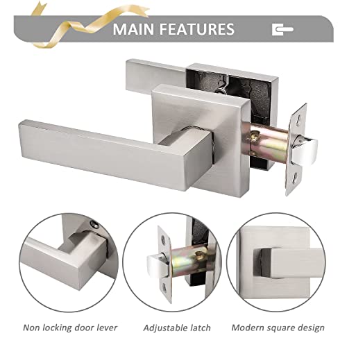 Probrico 6 Pack Square Door Lever Door Lock Handle Lockset Keyless Doorknobs Passage Knobs Lockset Interior Hallway Passage Closet in Satin Nickel