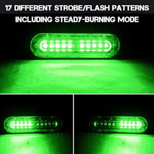 Primelux Strobe Lights for Trucks Green 4.4-Inch Emergency Lights for Vehicles and Cars 10 LED Ultra Slim Strobe LED Lighthead External Emergency Grille Surface Mounting Lights (4-Pack)