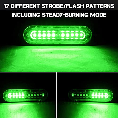 Primelux Strobe Lights for Trucks Green 4.4-Inch Emergency Lights for Vehicles and Cars 10 LED Ultra Slim Strobe LED Lighthead External Emergency Grille Surface Mounting Lights (4-Pack)