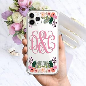 Case Charming Monogram Case for iPhone 14 Pro Max 13 mini 12 11 Xr Xs X 10s 10r 10 8 Plus 7 Se Personalized Custom Initials Clear Transparent See Through Rubber Cover