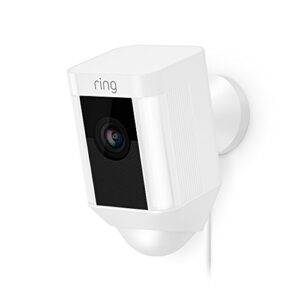 certified refurbished ring spotlight cam wired: plugged-in hd security camera with built-in spotlights, two-way talk and a siren alarm, white, works with alexa